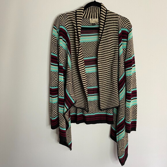 NY Say What? Knit Cardigan Open Front Retro Geometric Print Made in USA Size M - Picture 6 of 10